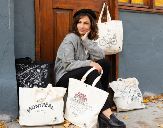 Tote Bag Custom Illustration Montreal Five Roses Canvas