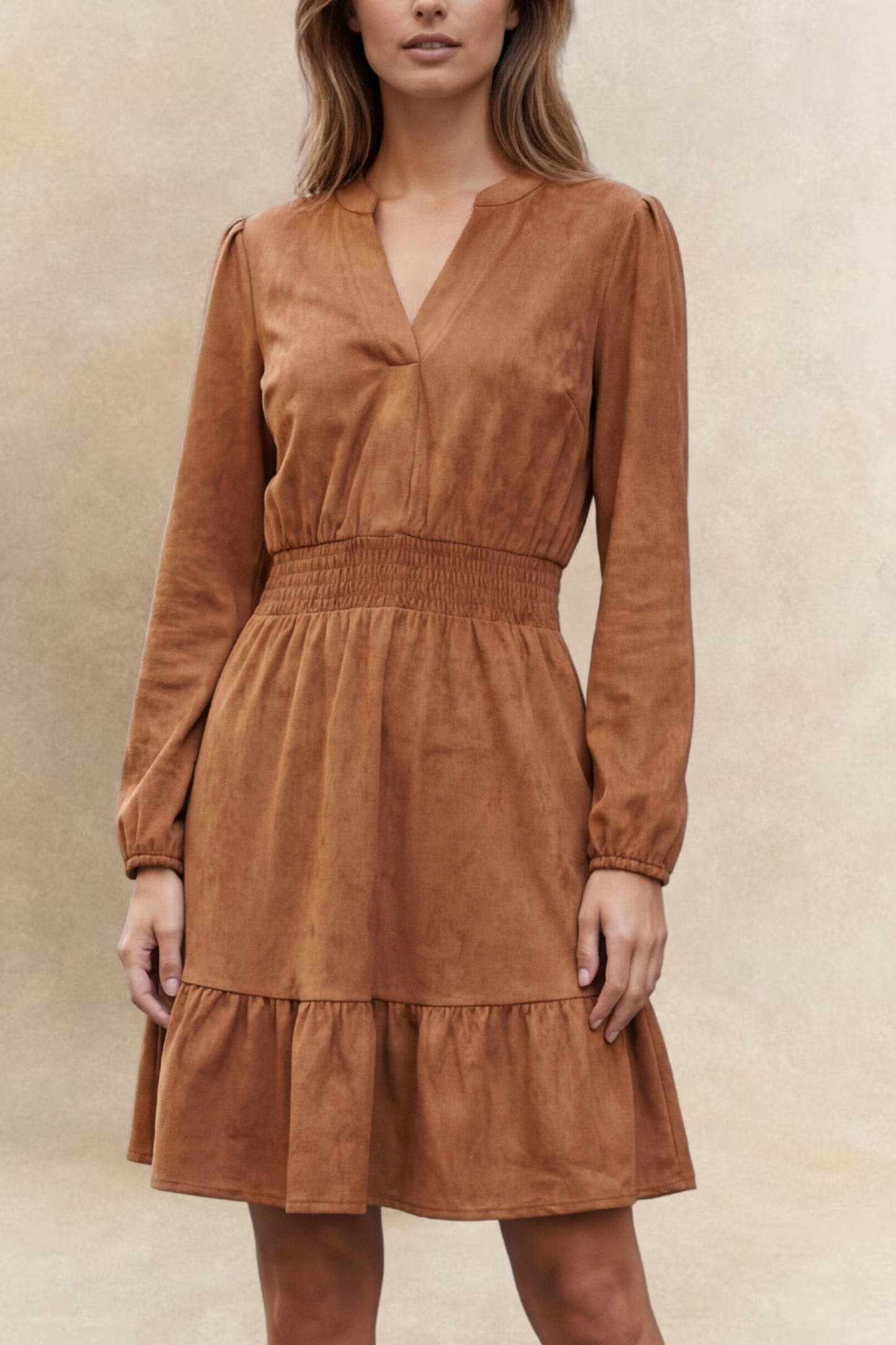 Adrienne Faux Suede Tiered Dress