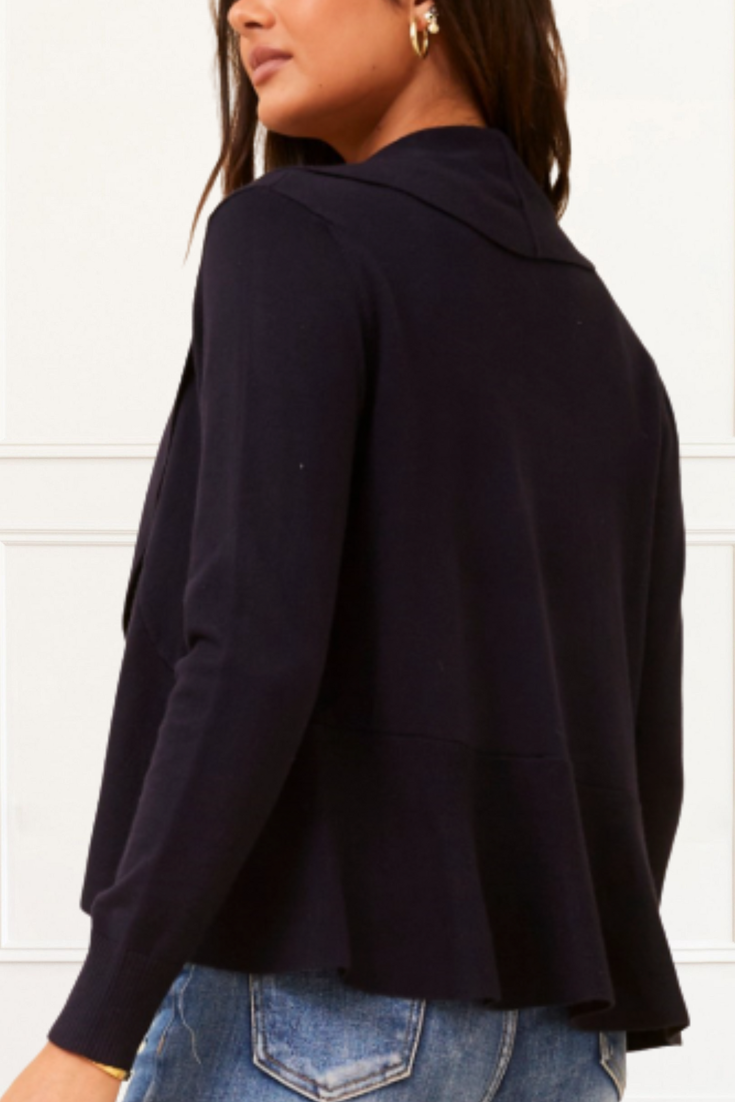 Alessia Cardigan Noir Femme Léger Ouvert Coupe Drapée Style Cascade