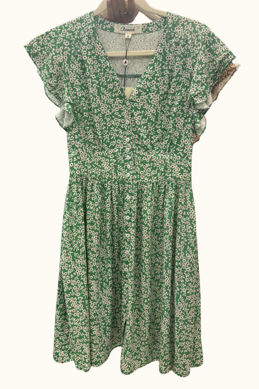 Alma Dress Short Ditsy Floral Flutter Sleeves Pockets