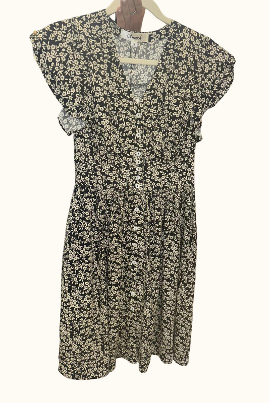 Alma Dress Short Ditsy Floral Flutter Sleeves Pockets