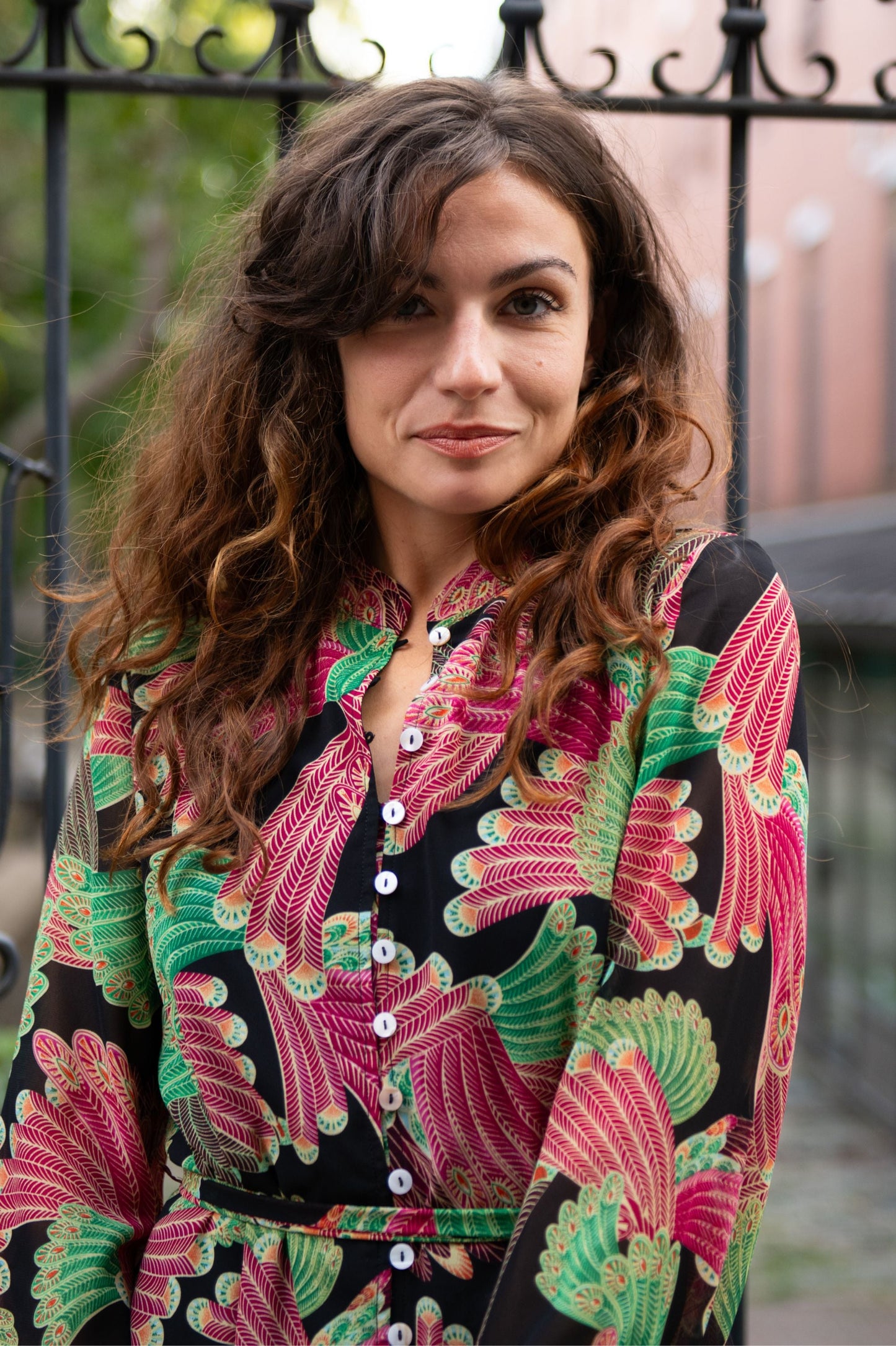 Anais Multi Feather Printed Shirt Dress Long Sleeves