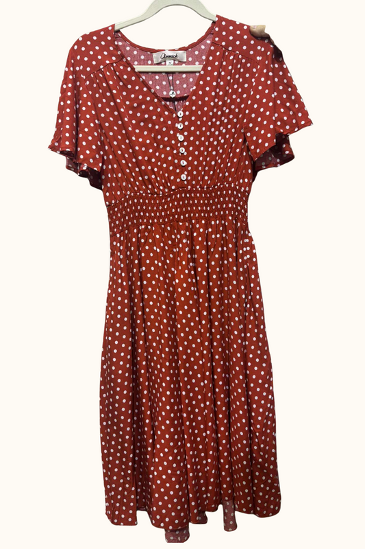 Antoinette Polka Dots Short Dress Smocked Waist Pockets