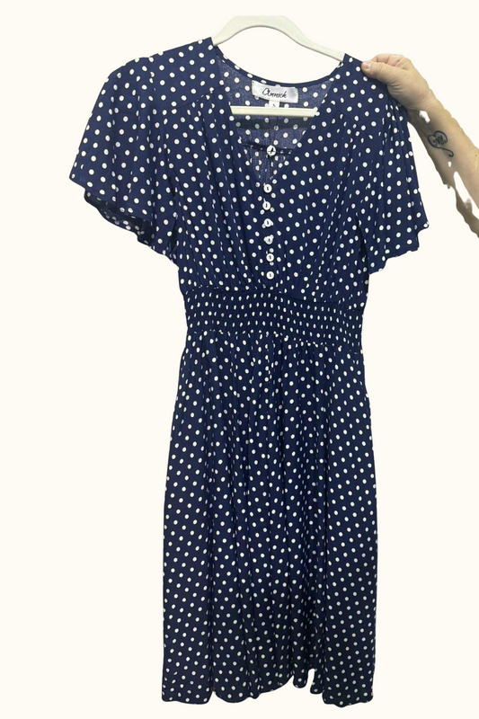Antoinette Polka Dots Short Dress Smocked Waist Pockets