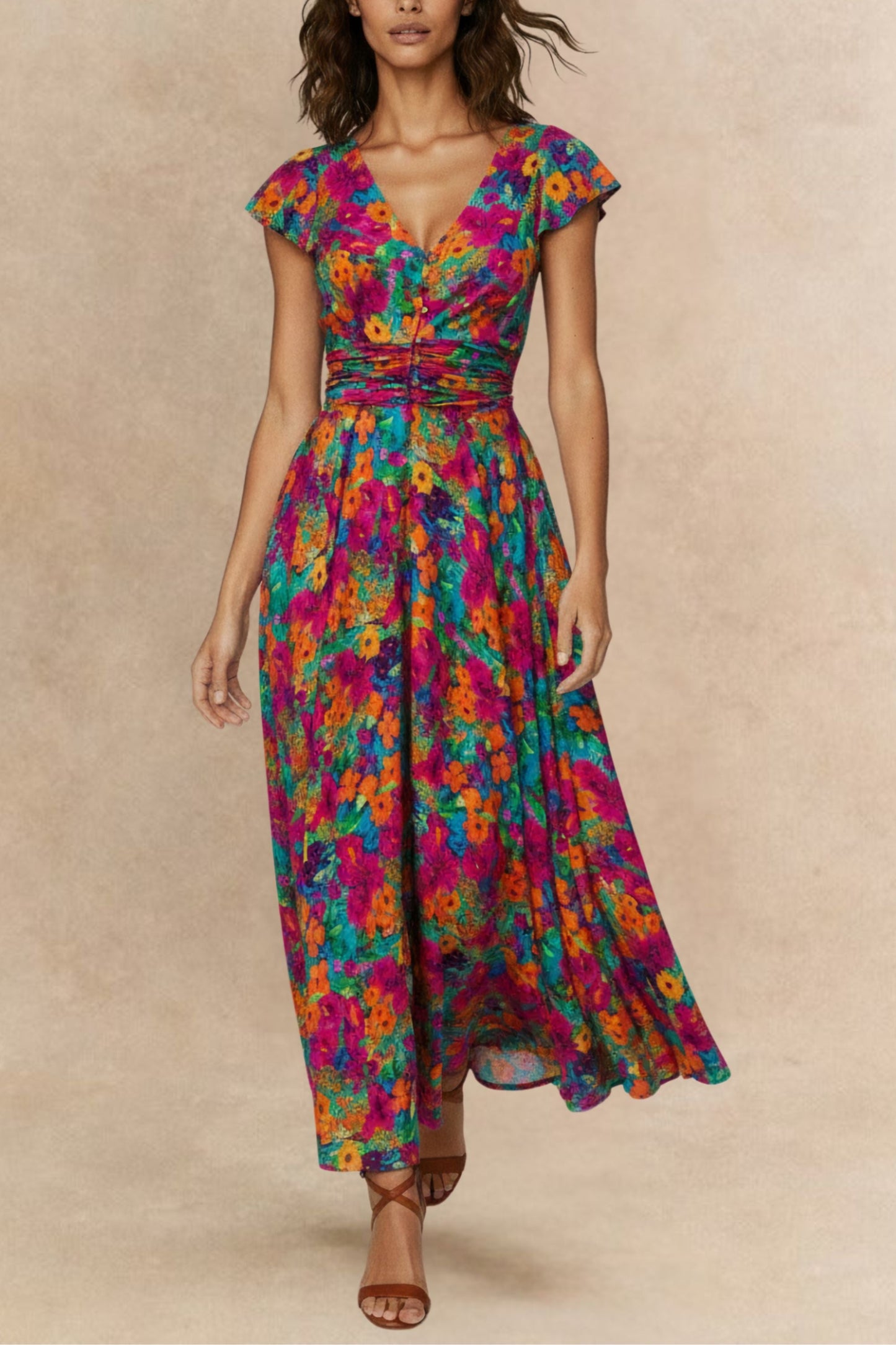 Arianna Floral Maxi Dress with Flutter Sleeves