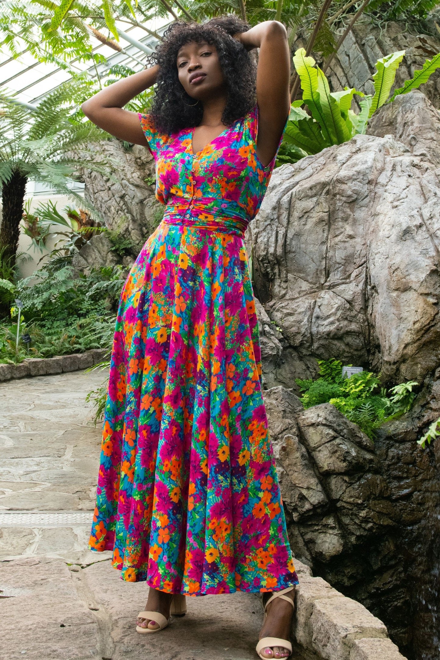 Arianna Floral Maxi Dress with Flutter Sleeves and Ruched Waist