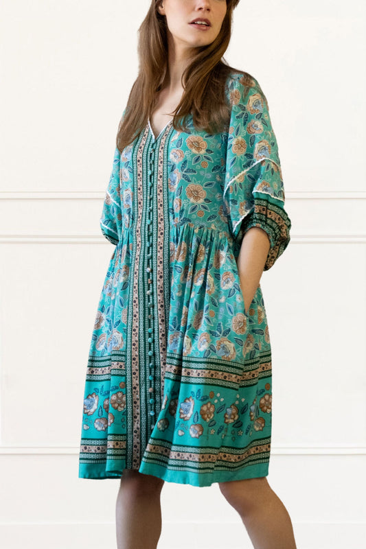 Brigitta Dress Short Relaxed Fit Short Floral Print & Bell Sleeves