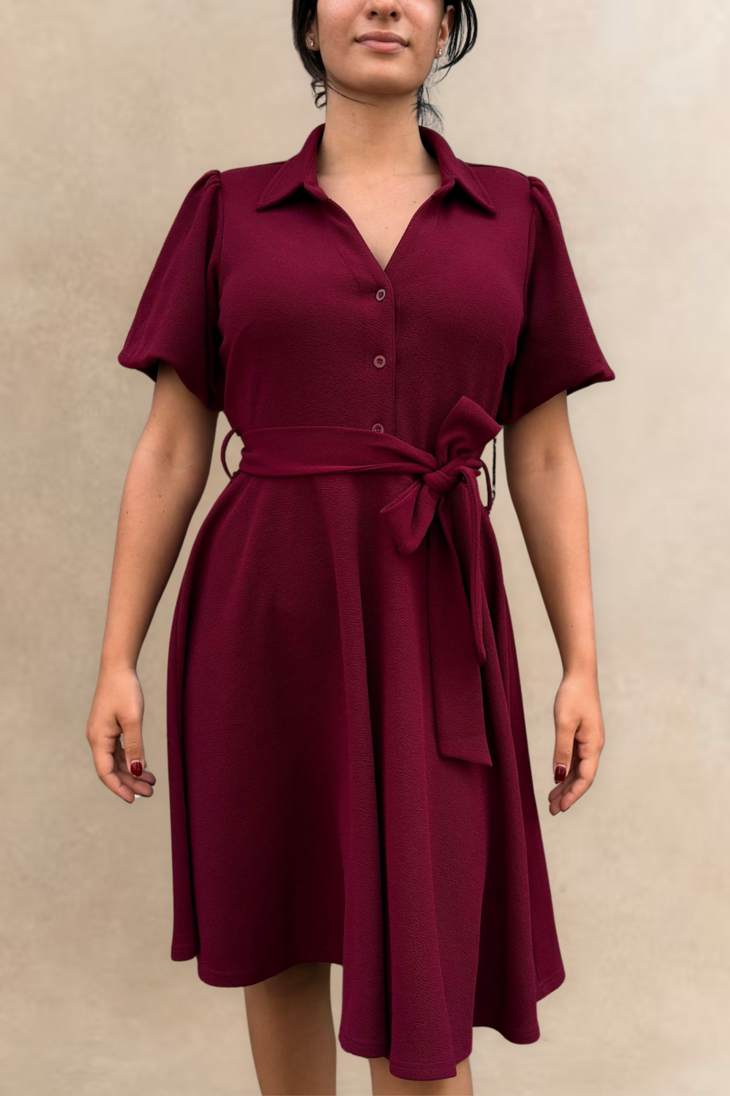 Coralie Tie-Waist Fit-and-Flare Dress with Bell Sleeves