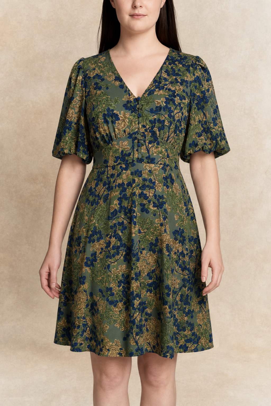 Robe verte fleurie Fleur coupe évasée