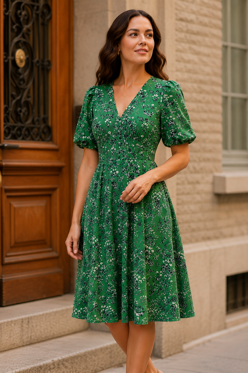 Talia Green Floral Fit & Flare Dress