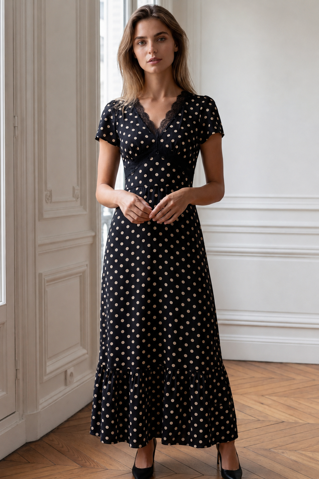 Constance Black Polka Dot Long Maxi Dress