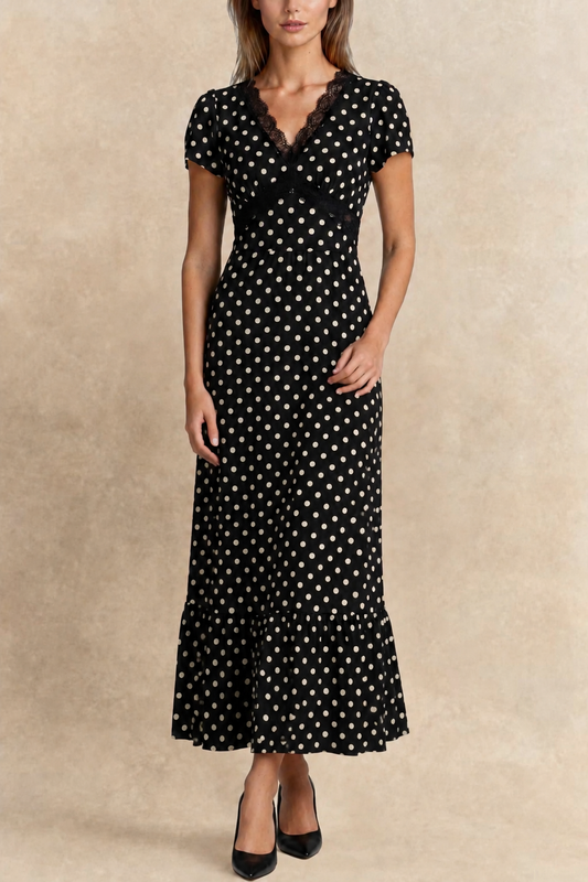 Constance Black Polka Dot Long Maxi Dress