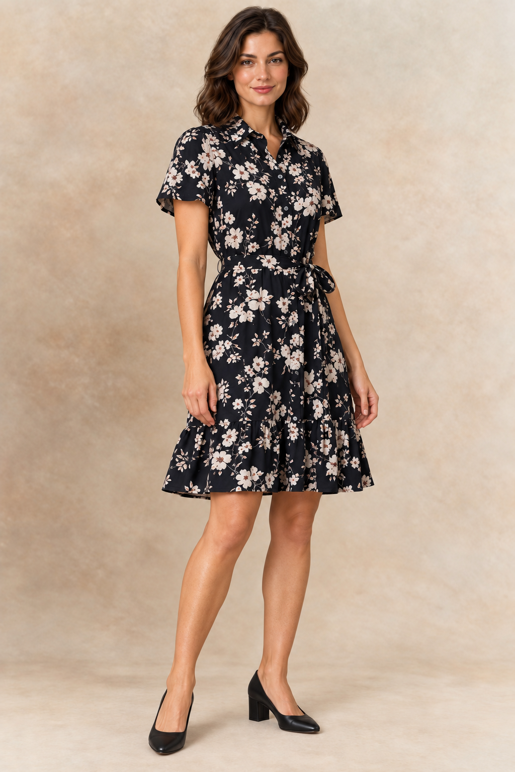 Janice | Floral Short-Sleeve Shirt Dress