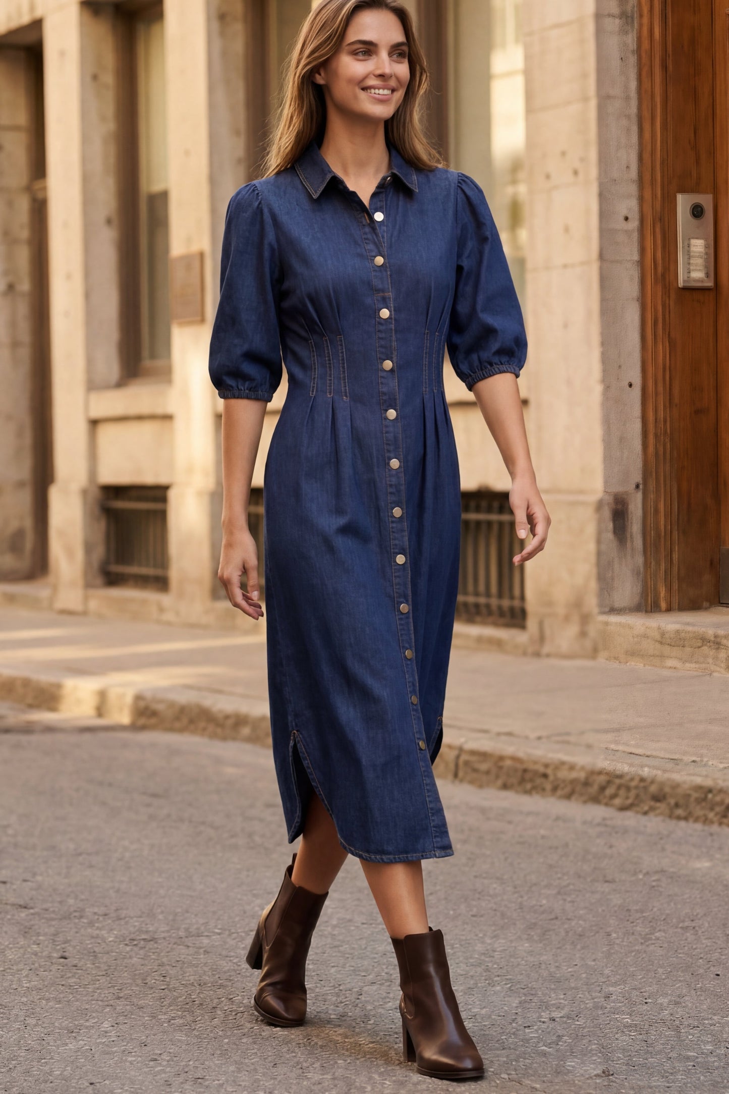 Chrystele Denim Midi Shirt Dress