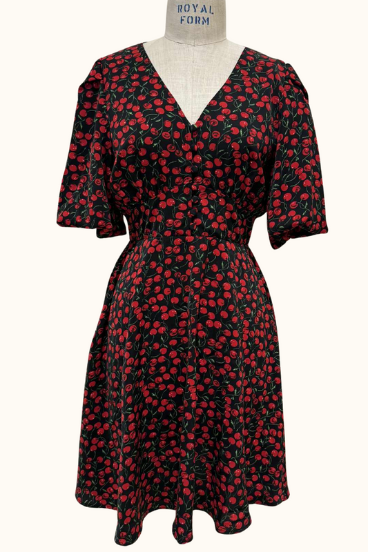 Cindy Black Cherry Fit and Flare Dress Flowy Sleeves