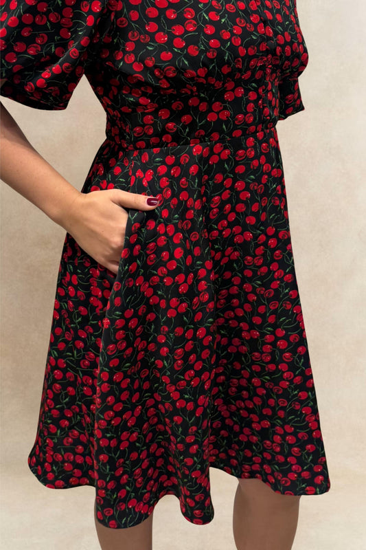 Cindy Cherry Print Fit & Flare Dress