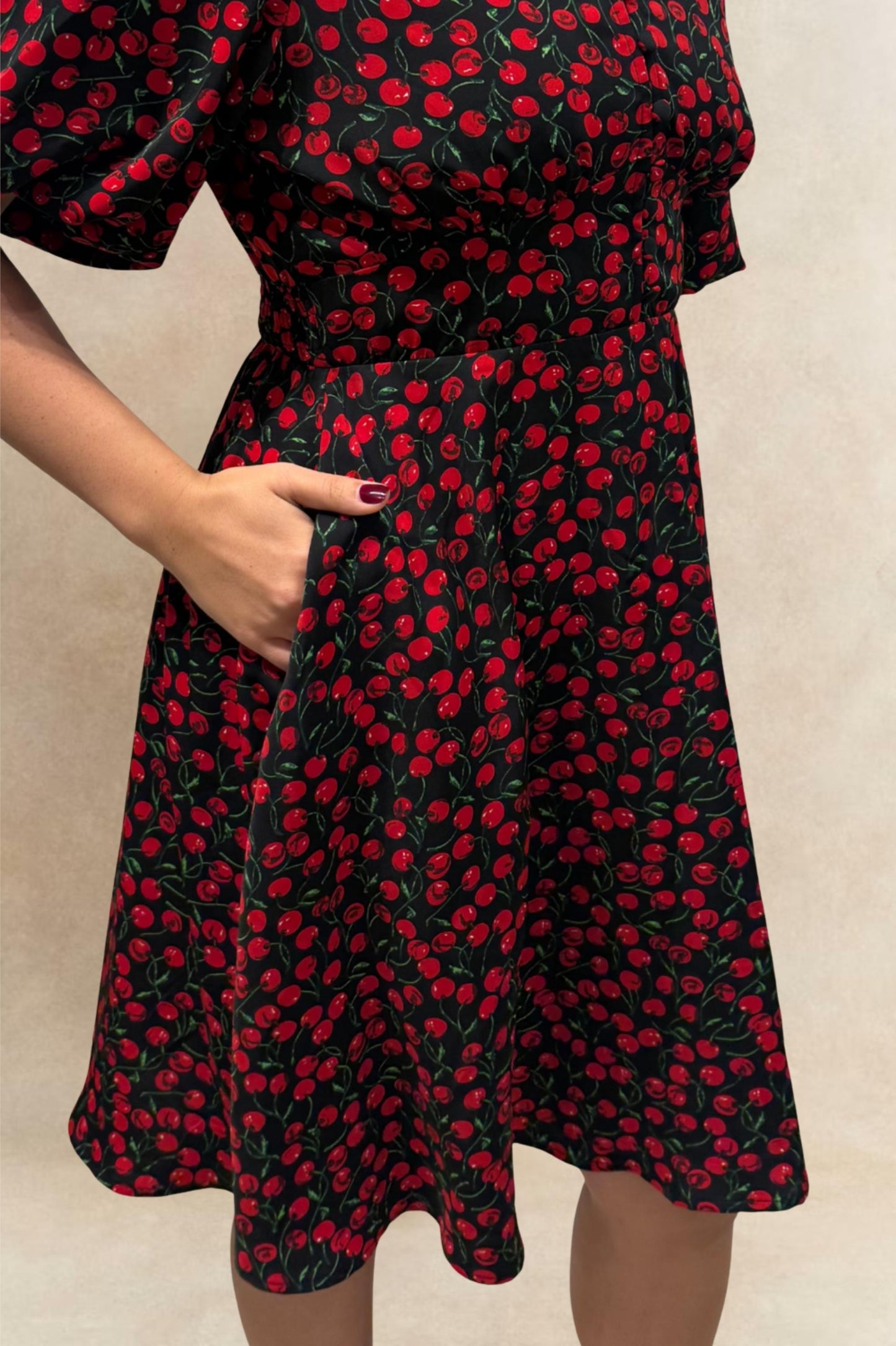 Cindy Cherry Print Fit & Flare Dress