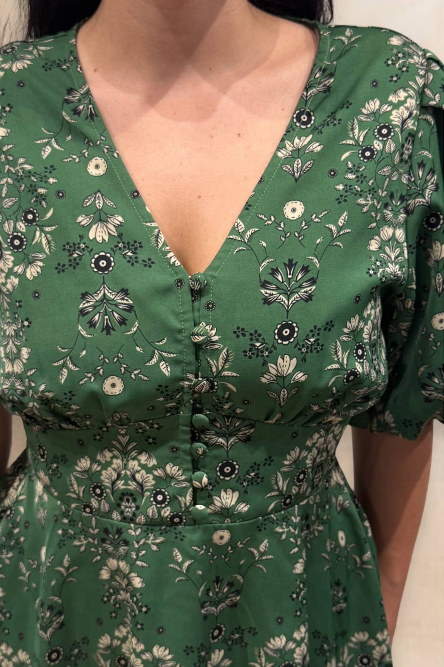 Talia Green Floral Fit & Flare Dress