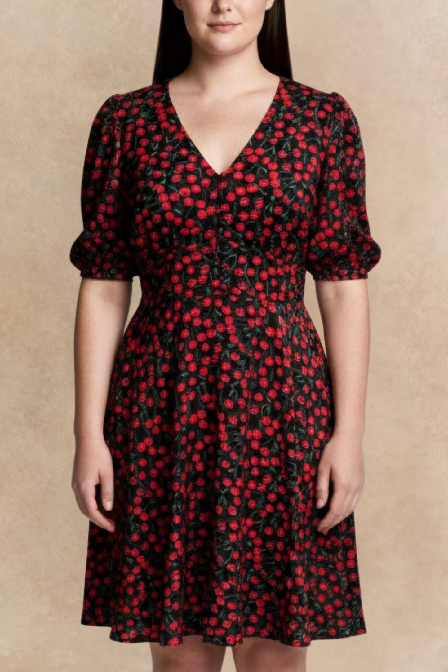 Cindy Cherry Print Fit & Flare Dress