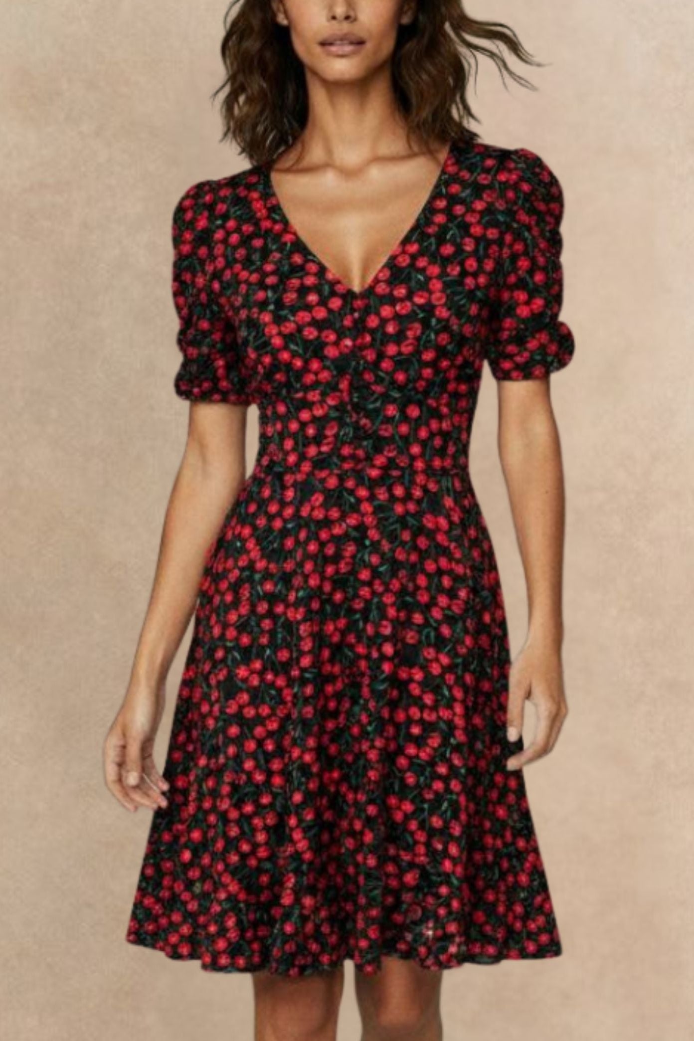Cindy Black Cherry Fit and Flare Dress Flowy Sleeves