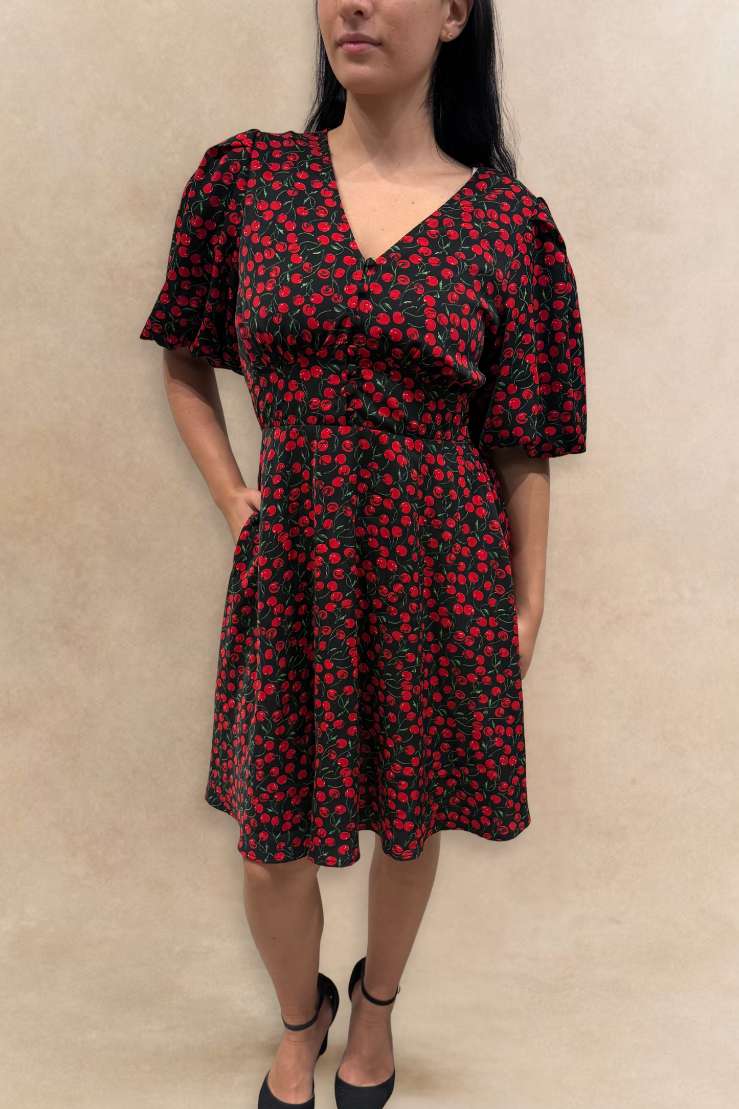 Cindy Black Cherry Fit and Flare Dress Flowy Sleeves