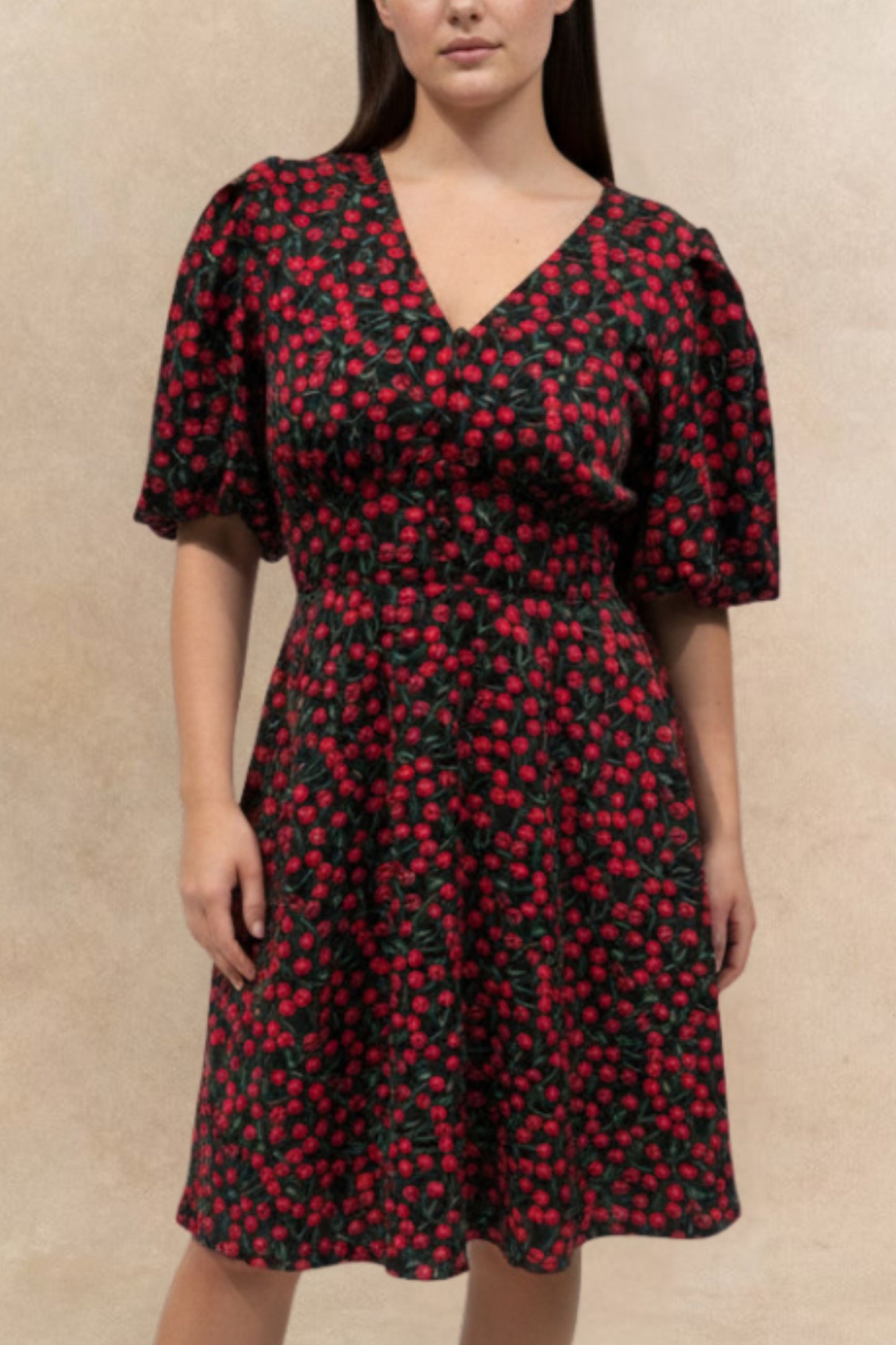 Cindy Cherry Print Fit & Flare Dress