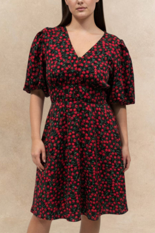Cindy Cherry Print Fit & Flare Dress