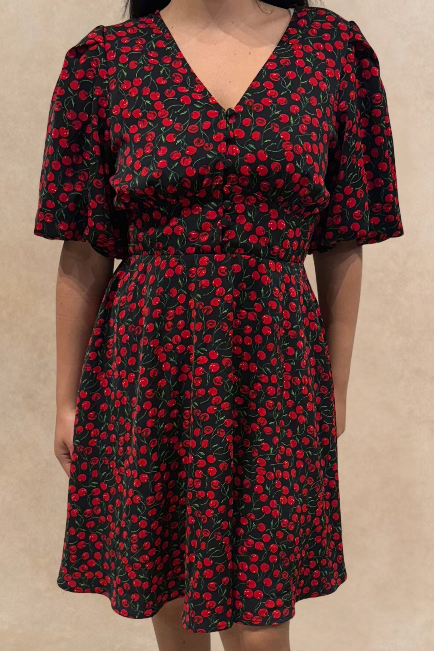 Cindy Black Cherry Fit and Flare Dress Flowy Sleeves