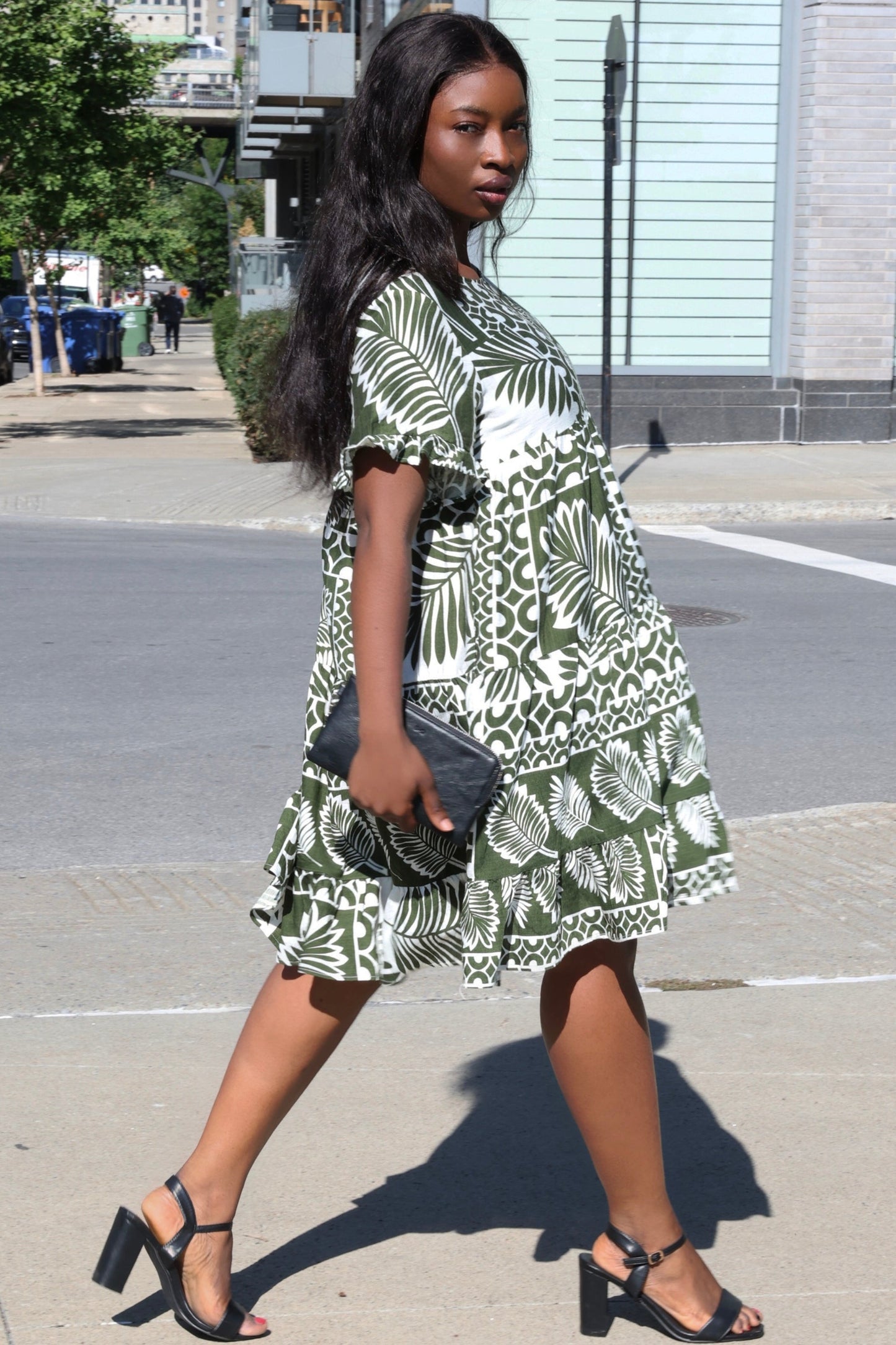 Clara White Dress Green Tropical