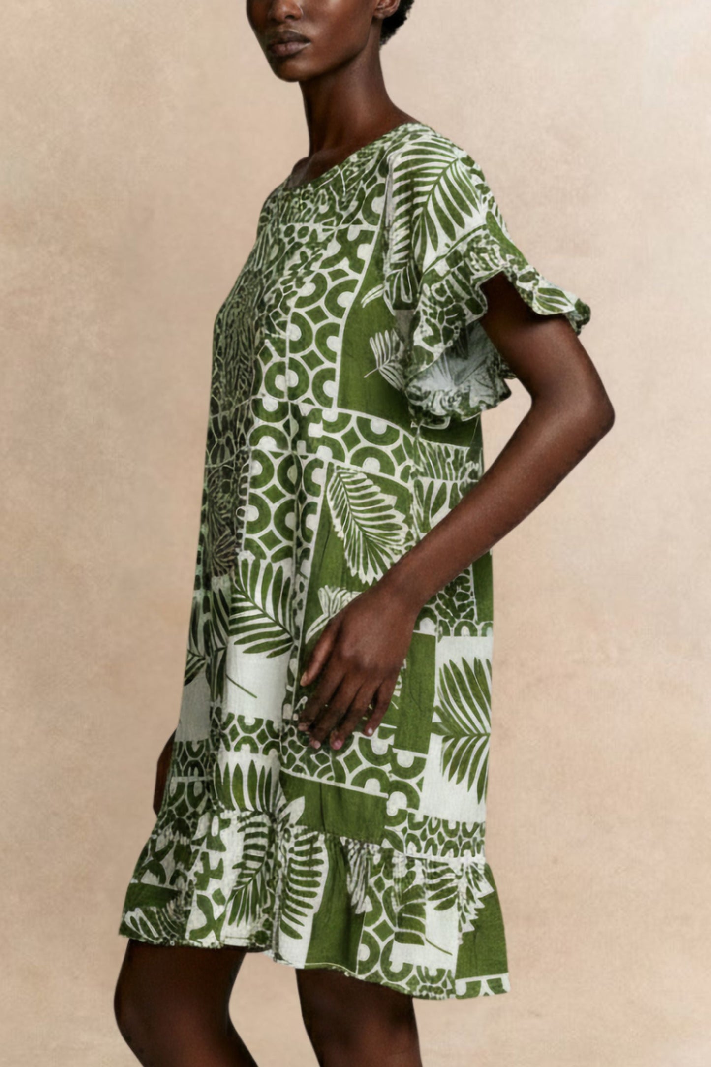 Clara White Dress Green Tropical