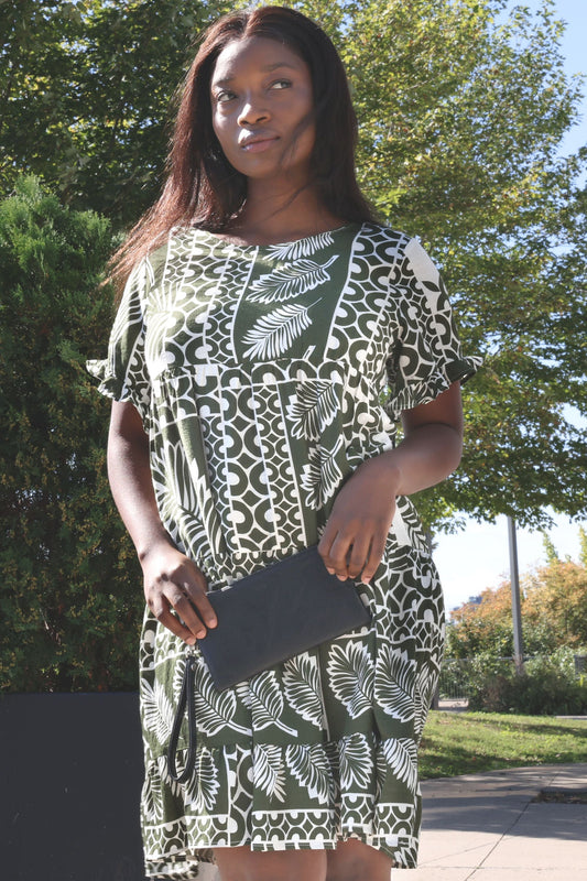 Clara White Dress Green Tropical