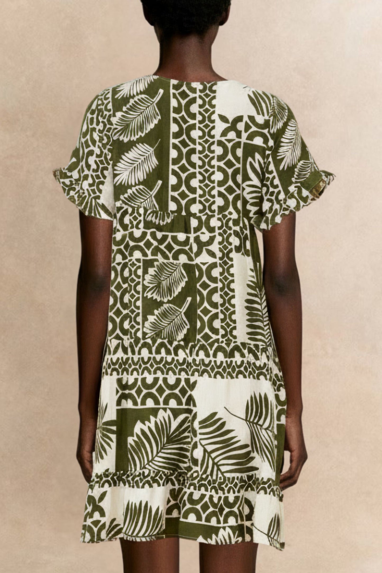 Clara White Trapeze Dress Green Tropical