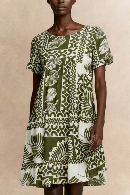 Clara White Dress Green Tropical