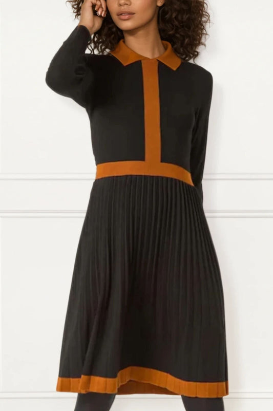 Clarissa Knit Women's Dress Contrast Trim Long Sleeves