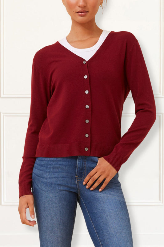 Collette Lightweight Solid Cardigan Button Front Long Sleeves