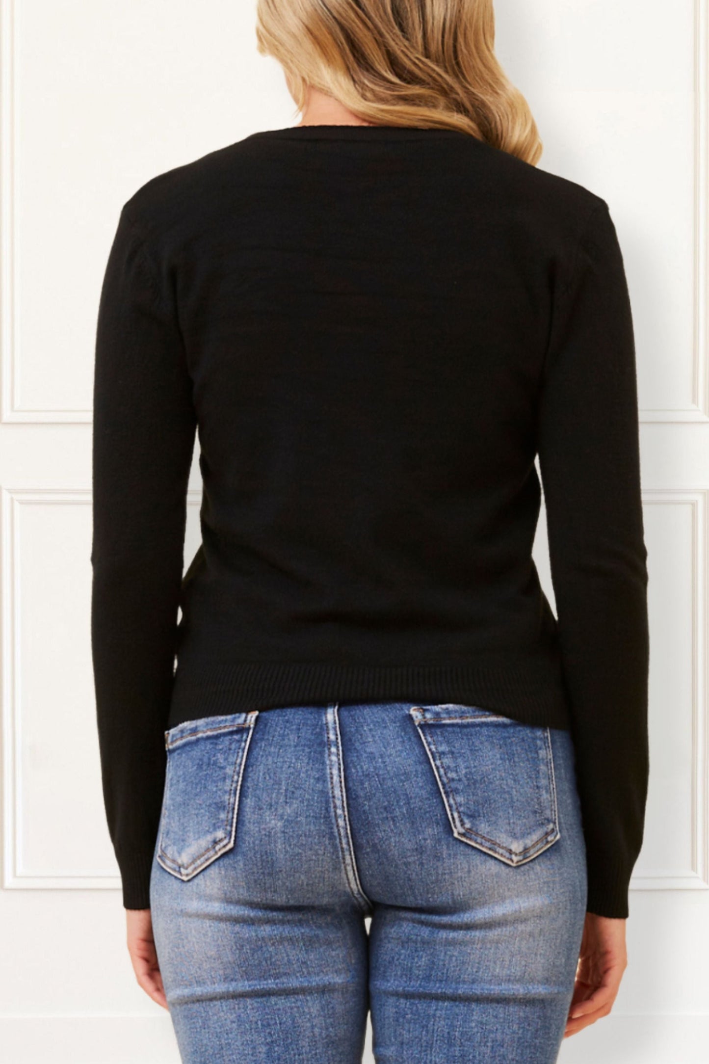 Collette Cardigan Uni Léger Boutonné Devant Manches Longues