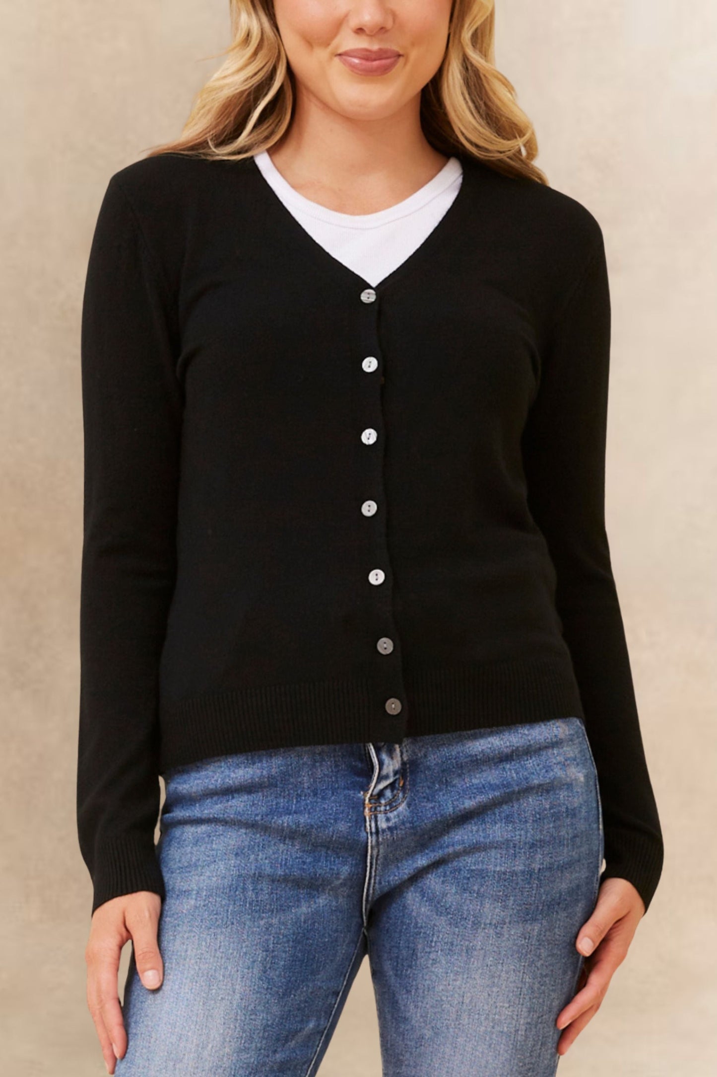 Collette Lightweight Solid Cardigan Button Front Long Sleeves