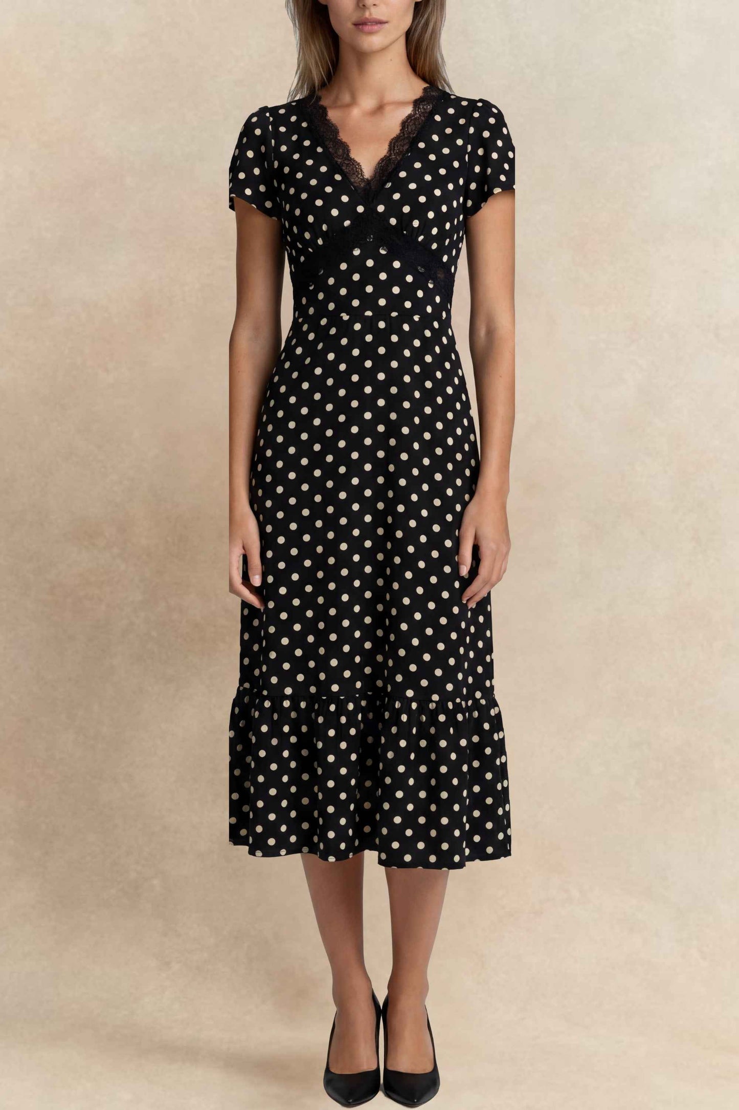 Constence Black Polka Dot Midi Dress