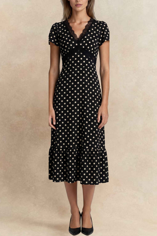 Constence Black Polka Dot Midi Dress