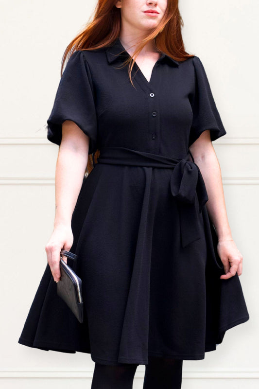 Coralie Women's Fit-and-Flare Shirt Dress Tie Waist Bell Sleeves