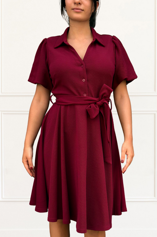 Coralie Women's Knit Fit-and-Flare Shirt Dress Tie Waist Bell Sleeves