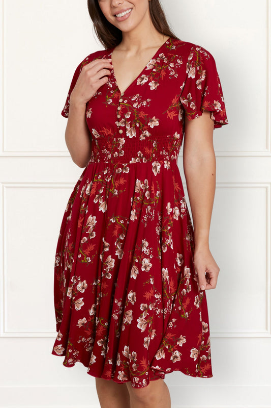 Dimi Floral Short Dress Smocked Waist Pockets