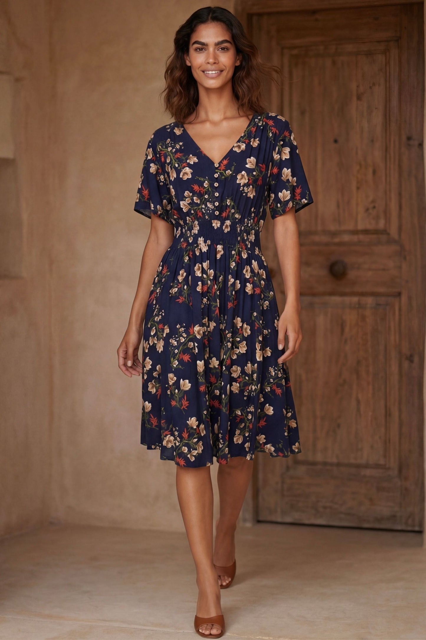 Dimi Floral Short Dress Smocked Waist Pockets