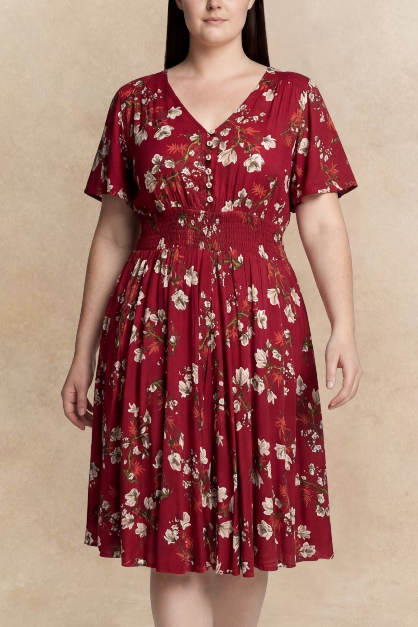 Dimi Floral Short Dress Smocked Waist Pockets