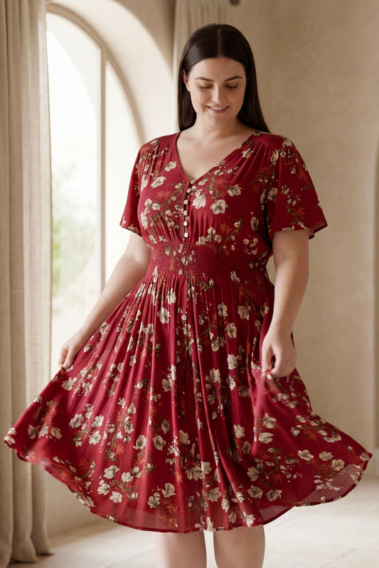 Dimi Floral Short Dress Smocked Waist Pockets