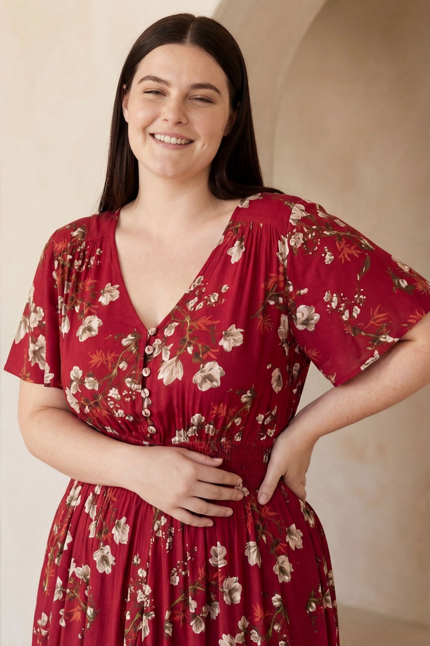 Dimi Floral Short Dress Smocked Waist Pockets