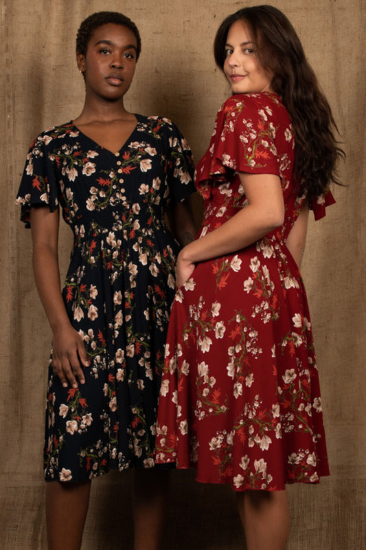 Dimi Floral Short Dress Smocked Waist Pockets