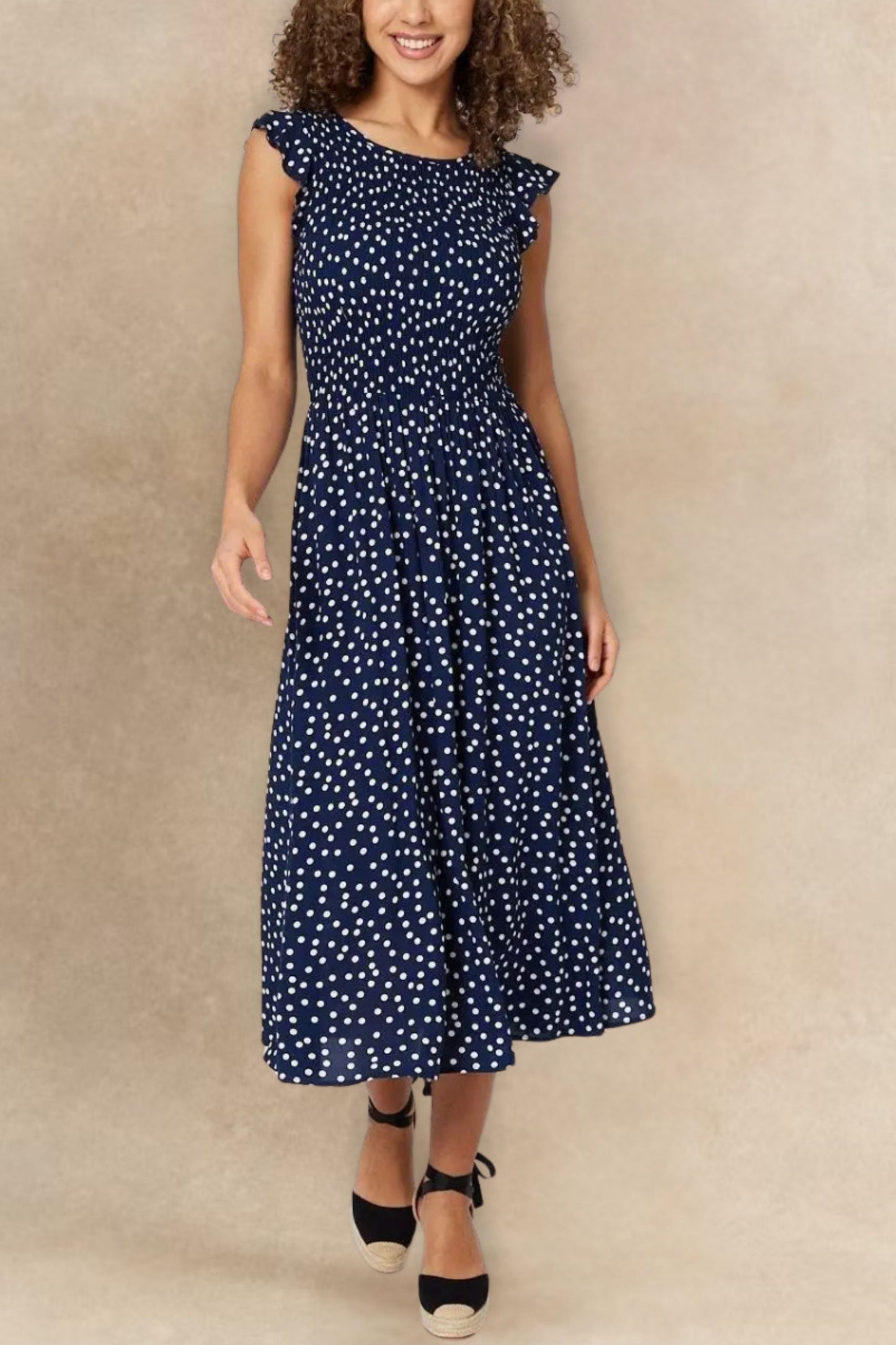 PRE-SALE | Dominique Polka Dot Cap Sleeve Midi Dress