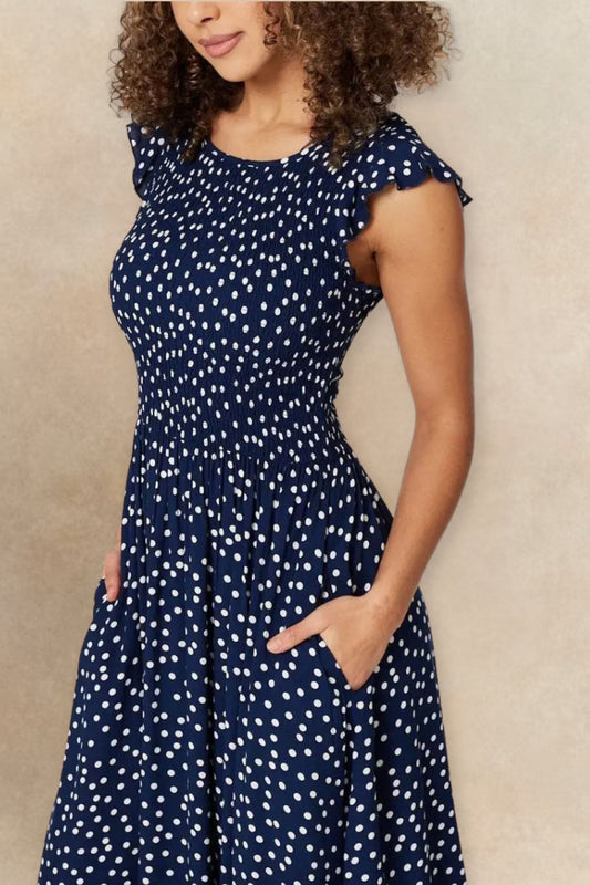 PRE-SALE | Dominique Polka Dot Cap Sleeve Midi Dress