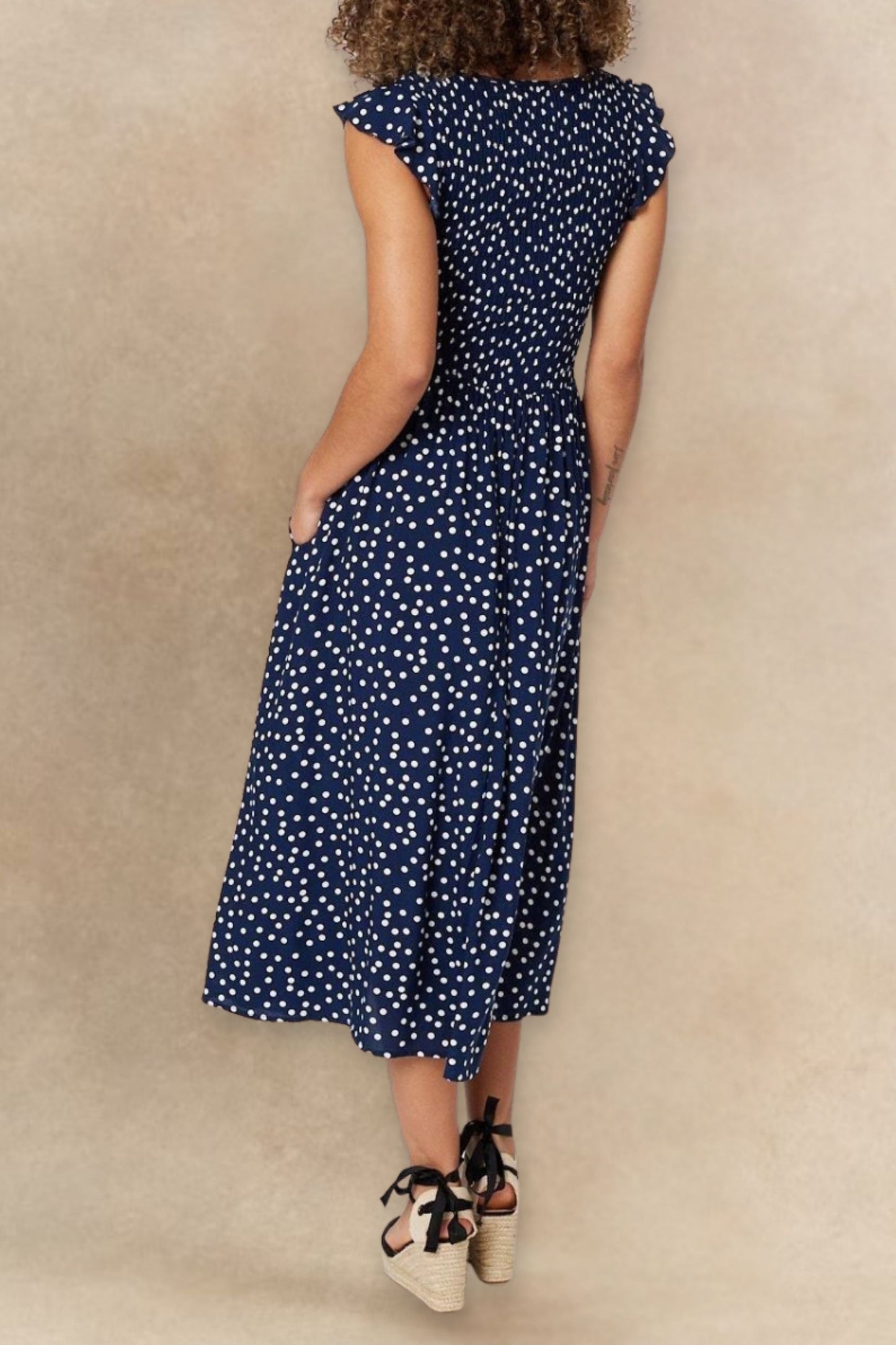 PRE-SALE | Dominique Polka Dot Cap Sleeve Midi Dress